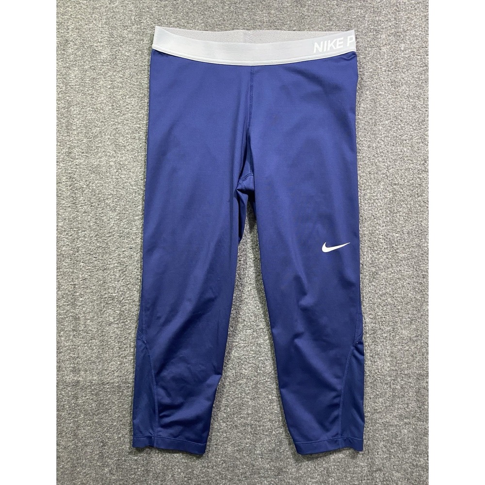 Nike Pro Dri-Fit Leggings Women's Blue Pull On Size L Cropped